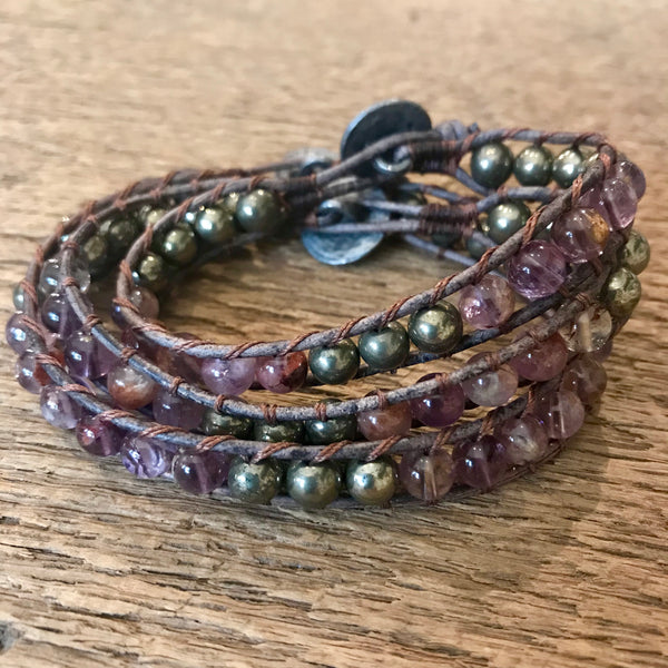 Cacoxenite & Pyrite Single Wrap Bracelet Item# B2500-4