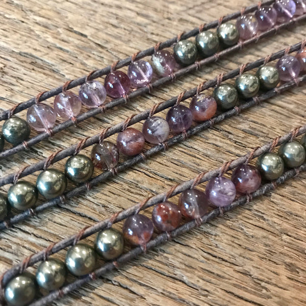 Cacoxenite & Pyrite Single Wrap Bracelet Item# B2500-4