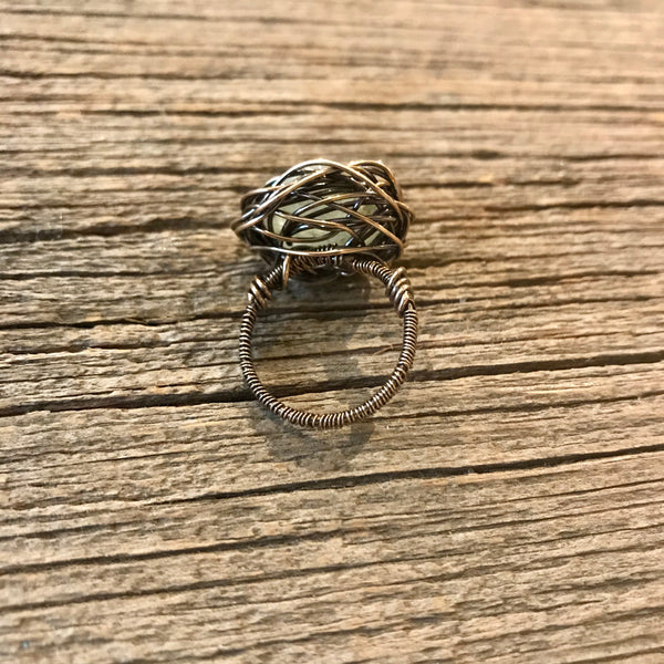 Bronze & Aquamarine Nest Ring Sz 7 1/2 Item# R1550-2
