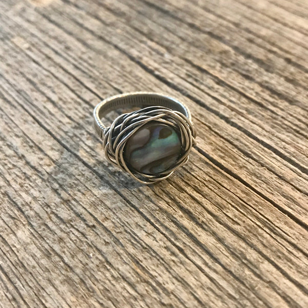 Abalone and Sterling Silver Nest Ring Sz 10 Item# R1800-8