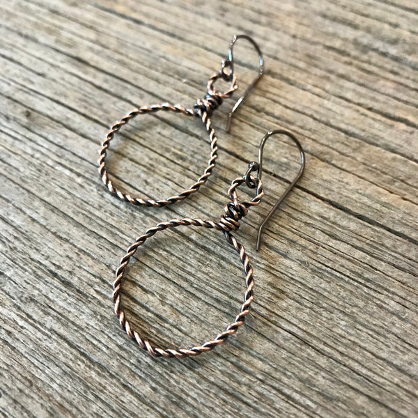 Twisted Copper Hoop Earrings Item# E875-1