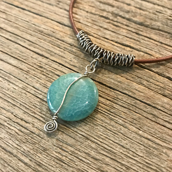 Blue Jade & Sterling Silver Twist Necklace Item# N2500-8