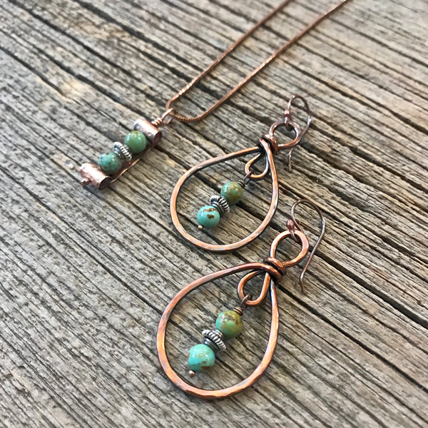 Small Copper Lasso Hoops w/Turquoise Item# E1600-7