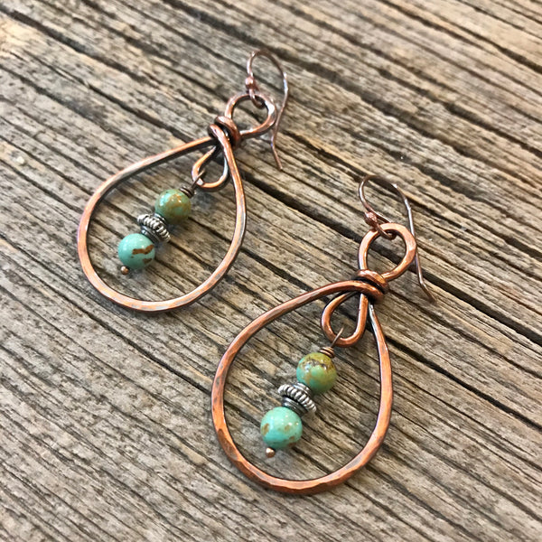 Small Copper Lasso Hoops w/Turquoise Item# E1600-7