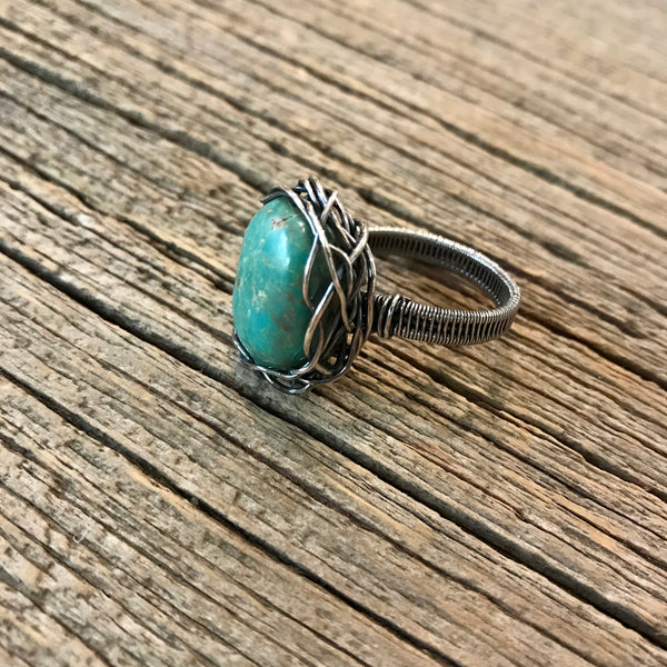 Turquoise and Sterling Silver Nest Ring Sz 8 1/4 Item# R1800-9