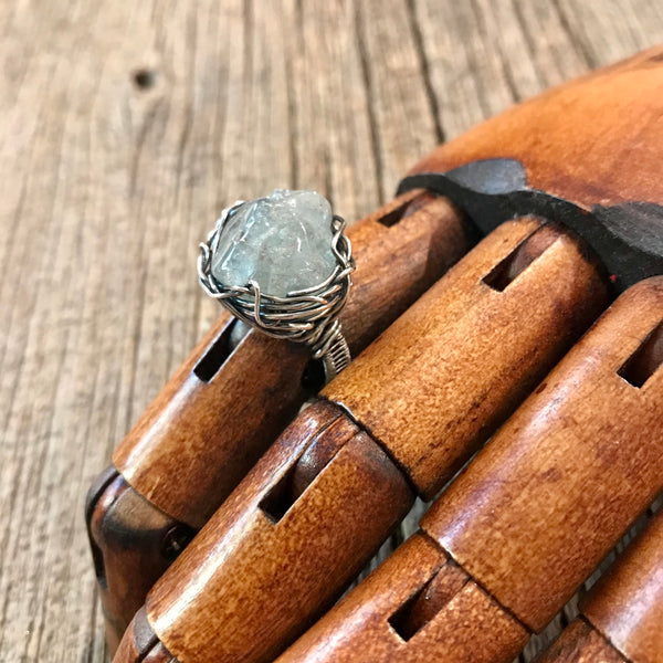 Aquamarine and Sterling Silver Nest Ring Sz 5 1/2 Item# R1800-11