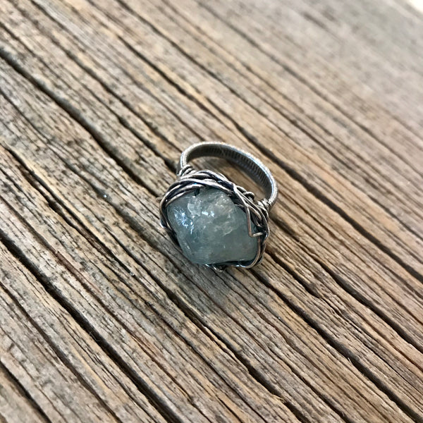 Aquamarine and Sterling Silver Nest Ring Sz 5 1/2 Item# R1800-11