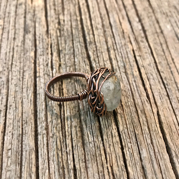 Copper & Aquamarine Nest Ring Sz 6 Item# R1600-1