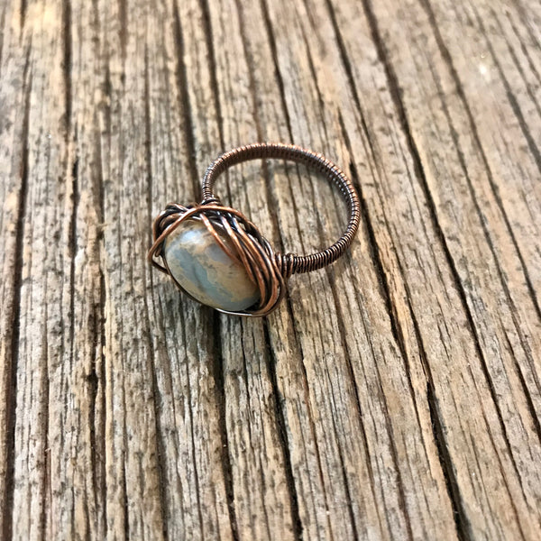 Copper & African Opal Nest Ring Sz 9 1/2 Item# R1600-2