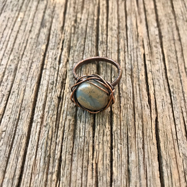 Copper & African Opal Nest Ring Sz 9 1/2 Item# R1600-2