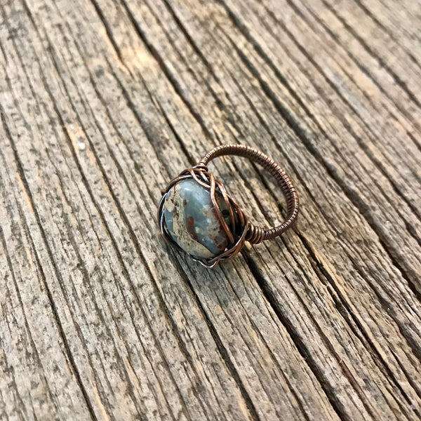Copper & African Opal Nest Ring Sz 7 1/2 Item# R1600-3