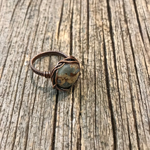 Copper & African Opal Nest Ring Sz 7 1/2 Item# R1600-3