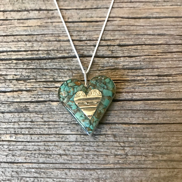 Sterling Silver & Turquoise Open Heart Necklace Item# N3900-7