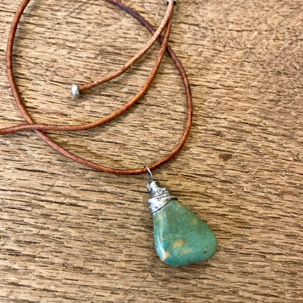 Artisan Silver Capped Turquoise Pendant Item# N1500-3