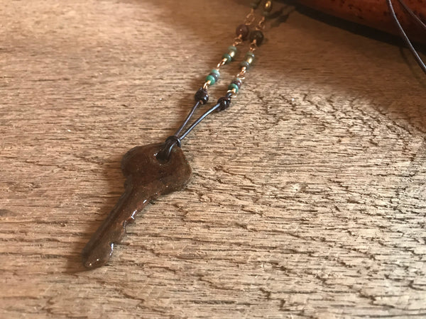 Vintage Key and Jasper Necklace Item# N4250-3